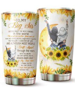 This 20oz Sunflower Stainless Steel Travel Tumbler, complete with a lid and vacuum-insulated double walls, is a heartfelt gift for my cherished Big Sister.