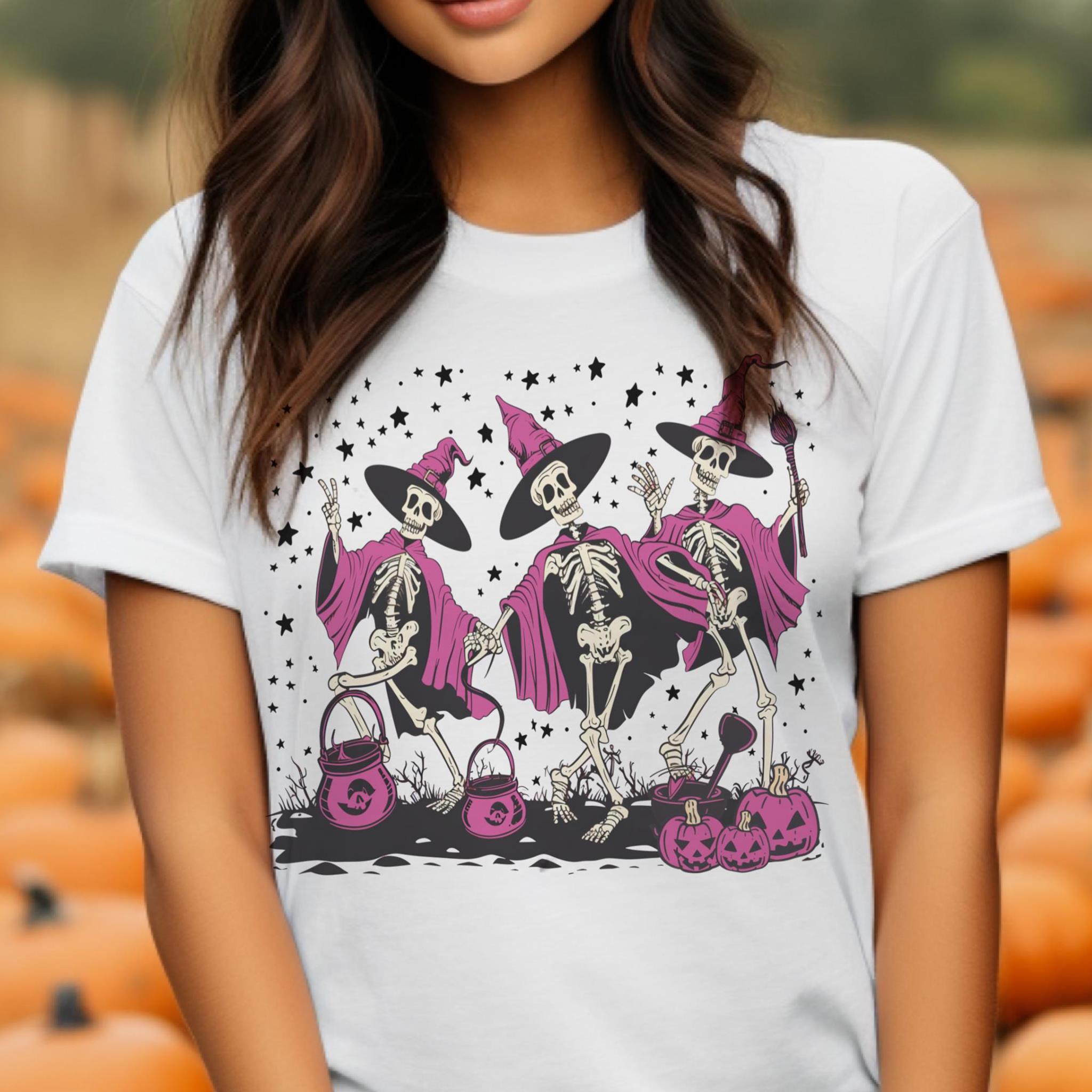 Dancing Skeleton Halloween Tshirt Cute Halloween Tees Dancing Skeletons T-Shirts Skeleton Halloween Witches Tops